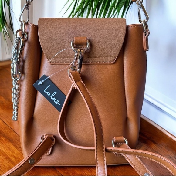 NWT Lulus Convertible Mini Backpack Purse – Tan Brown Faux Leather main image 4